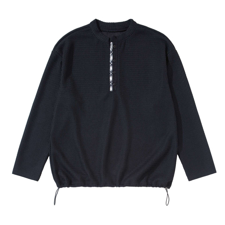 Unisex Waffelstrick-Henleypullover mit Tunnelzugsaum Drune