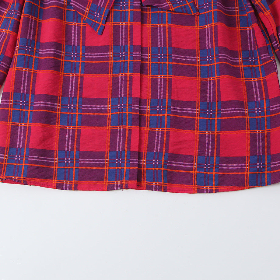 Damen Schluppenbluse mit Karo-Muster, Volumenärmeln und breiten Manschetten Drune