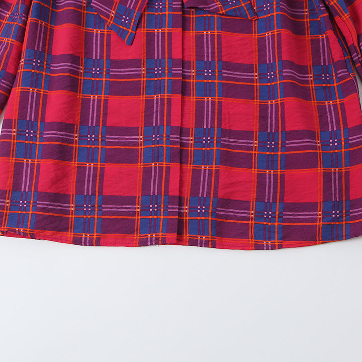 Damen Schluppenbluse mit Karo-Muster, Volumenärmeln und breiten Manschetten Drune