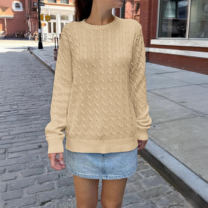 Damen nan grob gestrickter Zopfstrickpullover mit Rundhalsausschnitt, entspannter Oversize-Passform und gerippten Bündchen Drune