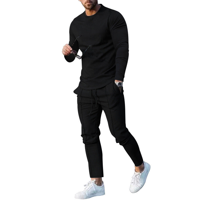 Herren nan athletisches Longsleeve- und Nahtdetail-Jogginghose-Set mit schlanker Passform Drune