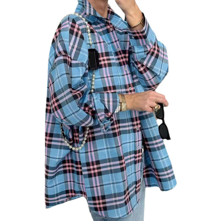 Damen Oversized Kariertes Hemd Drune