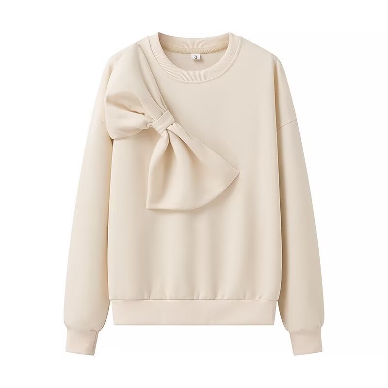 Damen Oversize-Sweatshirt mit dekorativer Schleifenapplikation Drune
