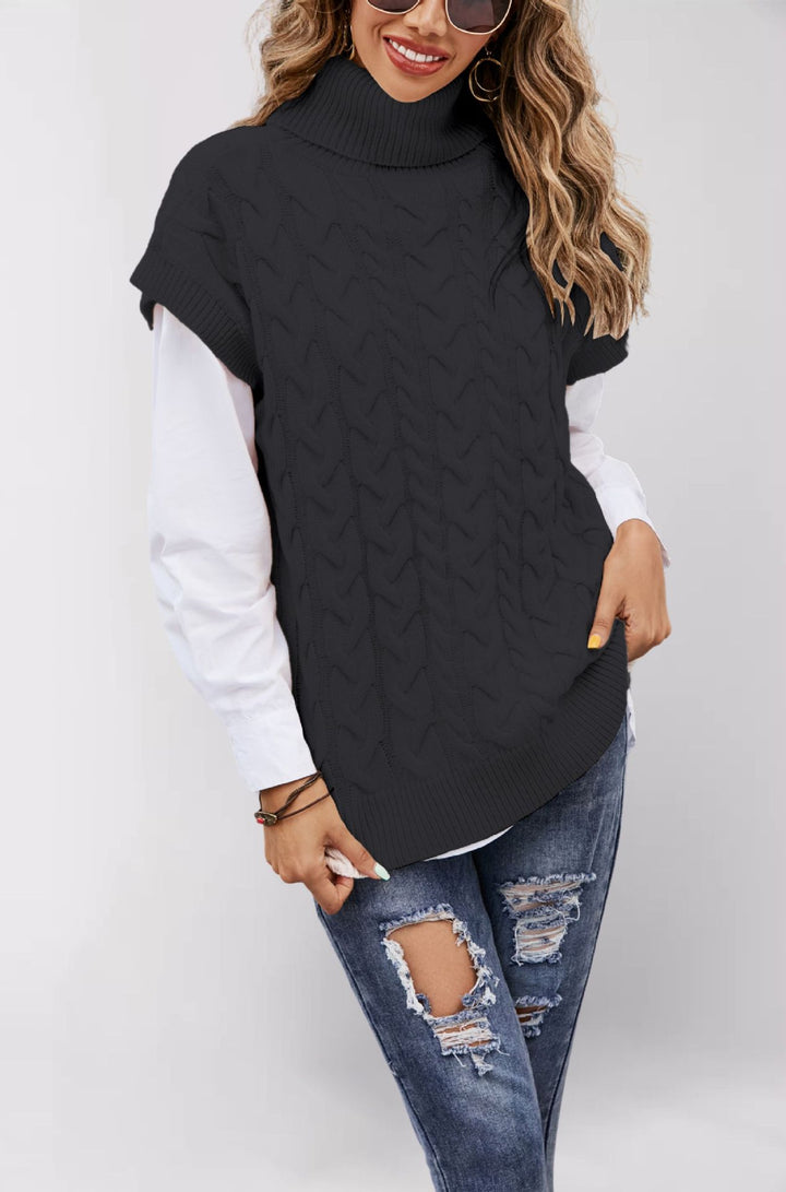 Damen gestricktes Kleidungsstück mit hohem Kragen und Kabelmuster Drune