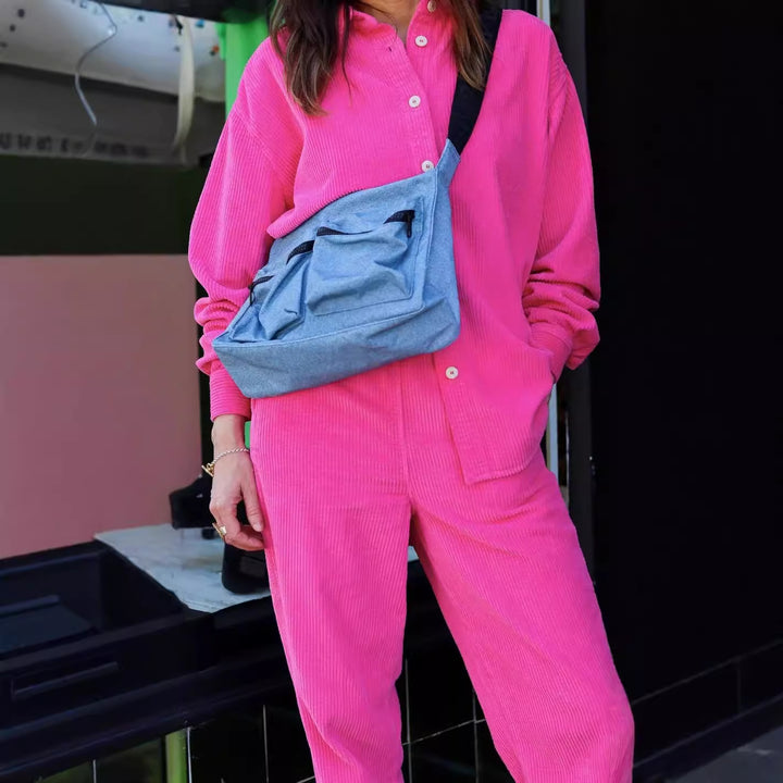Damen Lässiges Cord-Set mit Knopfleiste und praktischen Taschen Drune
