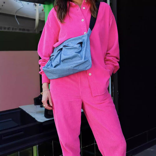 Damen Lässiges Cord-Set mit Knopfleiste und praktischen Taschen Drune