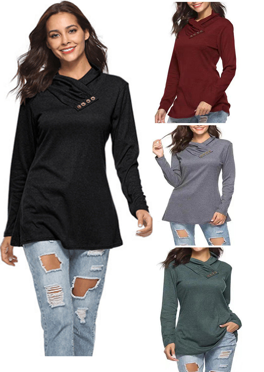 Damen Kuscheliger Langarm-Pullover mit modernem Stehkragen und dekorativen Knopfdetails Drune