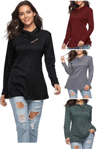 Damen Kuscheliger Langarm-Pullover mit modernem Stehkragen und dekorativen Knopfdetails Drune