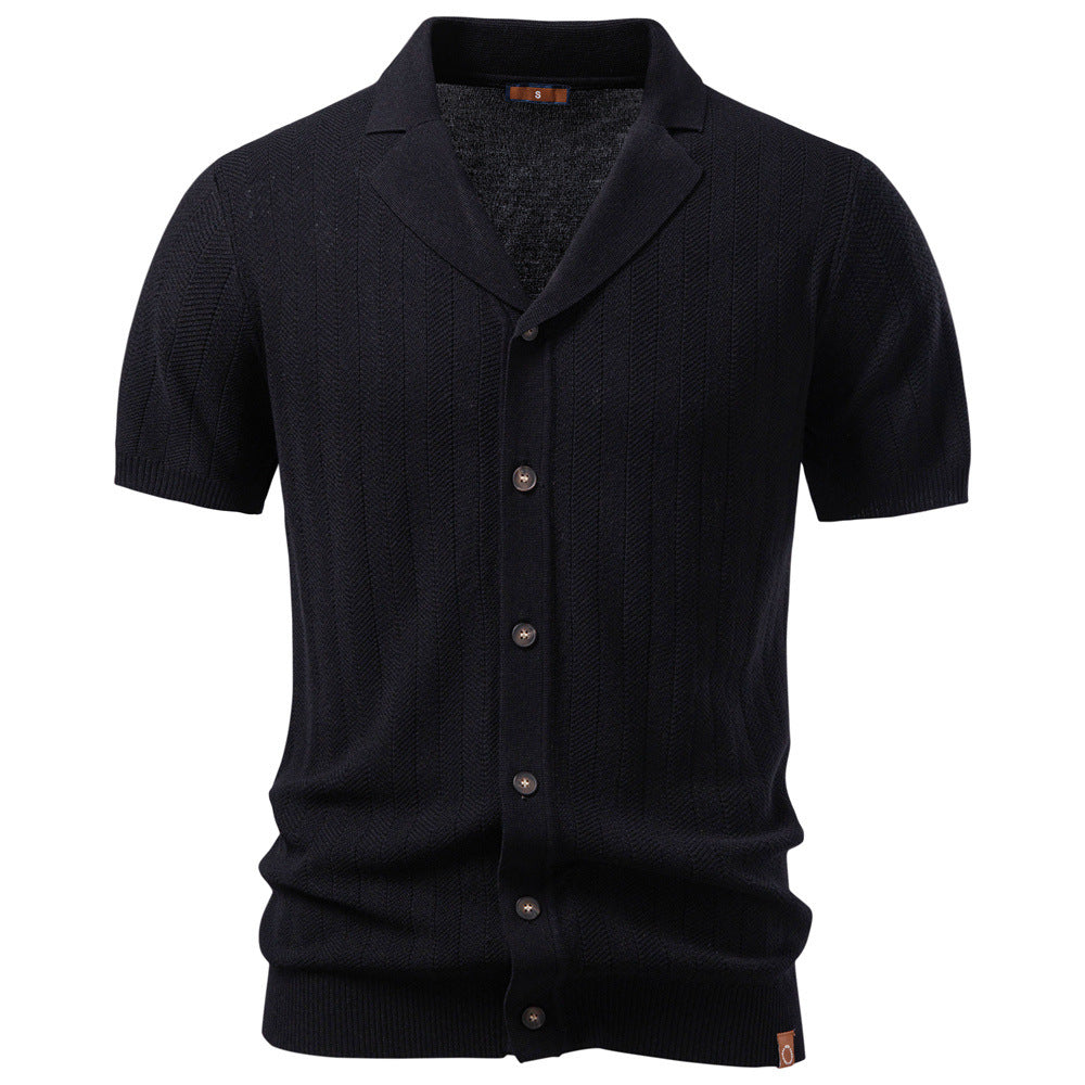 Herren nan Kurzarm Strickcardigan mit Reverskragen und feinem Strukturstrick Drune