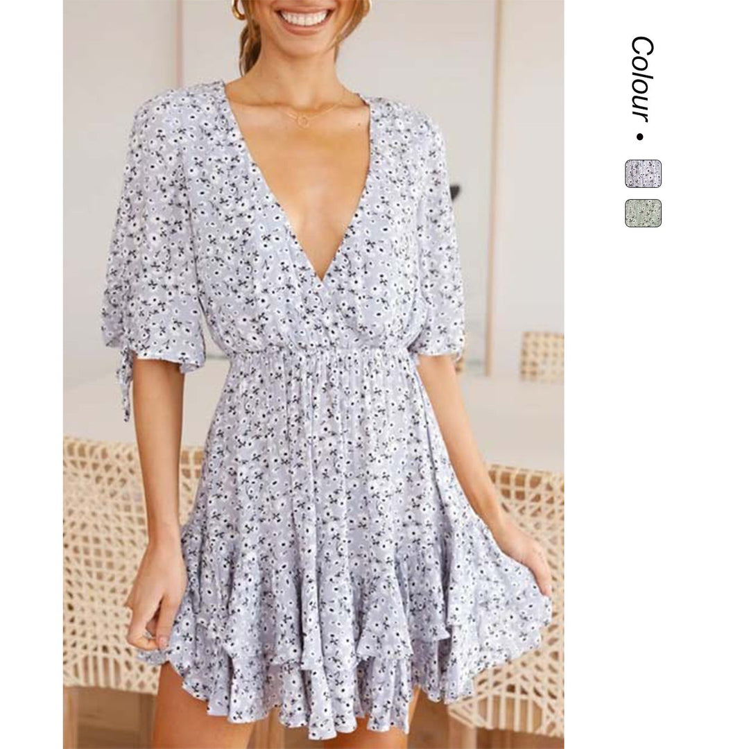 Damen Mini-Kleid mit verspieltem Blumendruck und fließendem Saum Drune