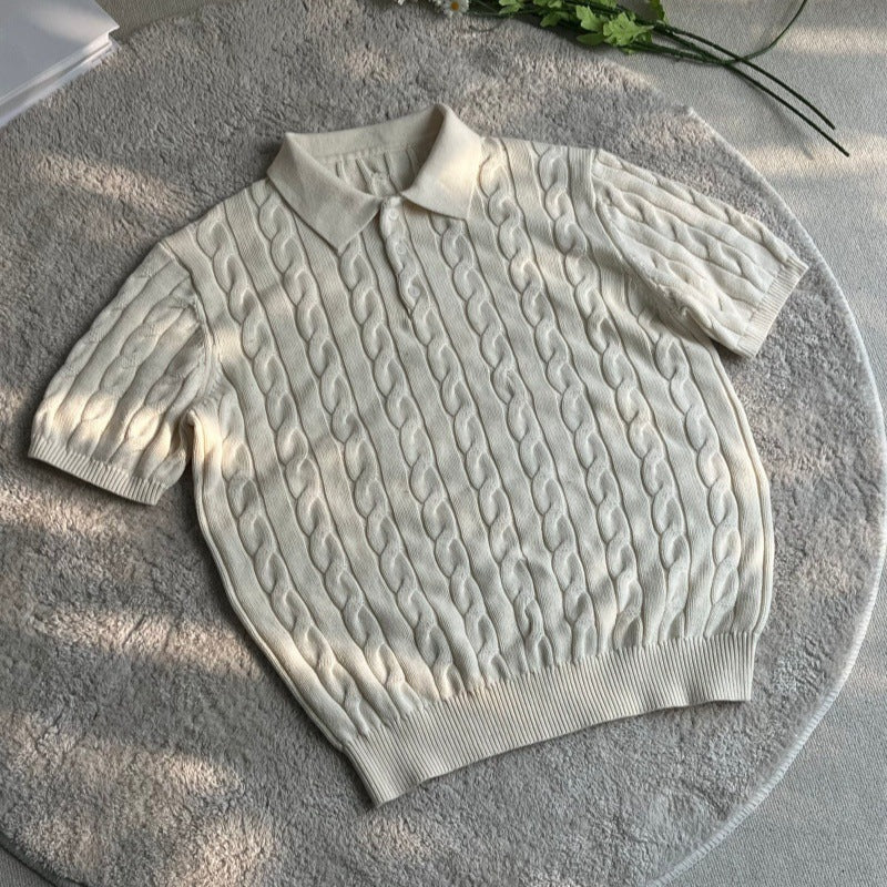 Herren Kurzarmstrickpullover mit strukturiertem Muster Drune