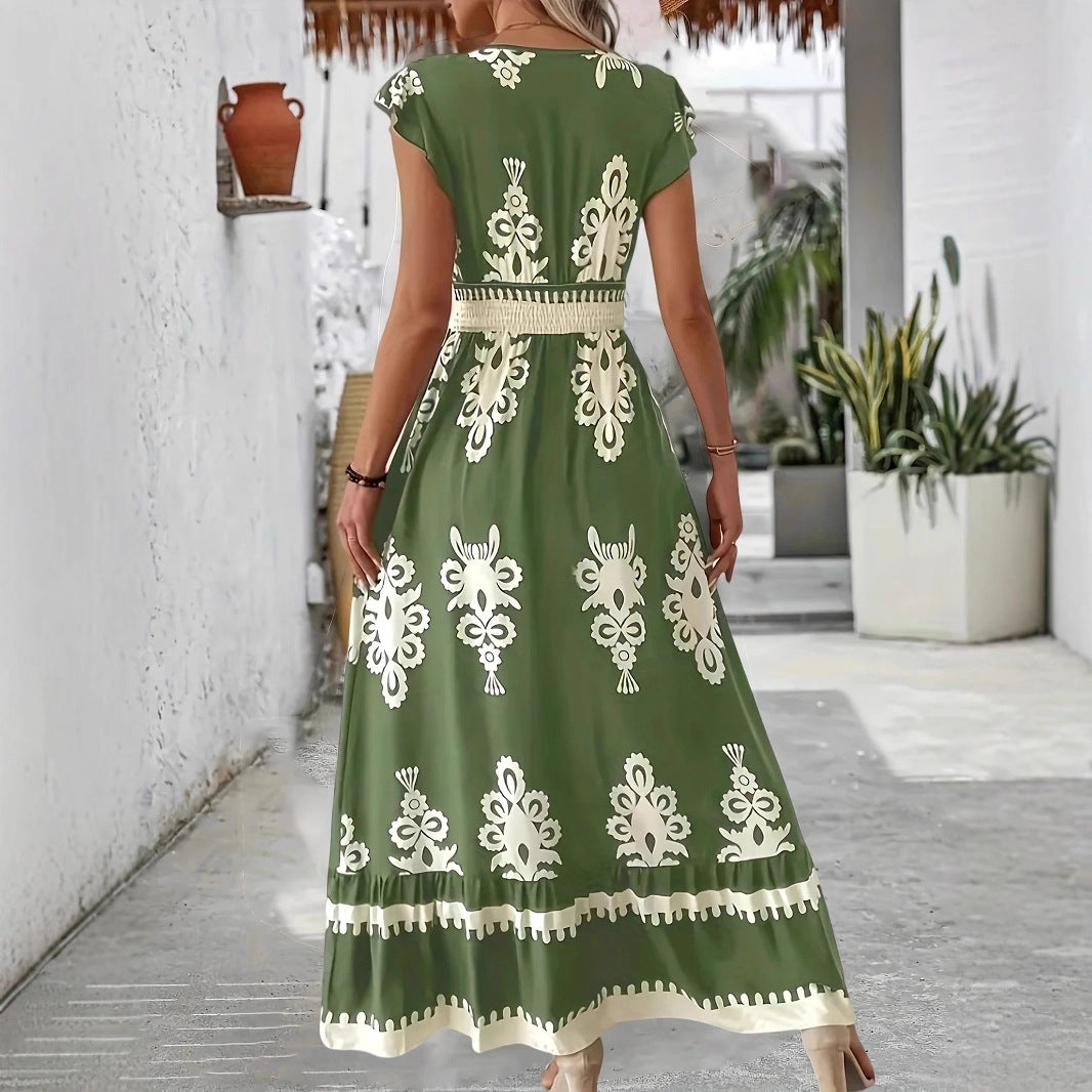 Damen Maxikleid mit einzigartigem grafischen Muster und elastischem Tailleneinsatz Drune