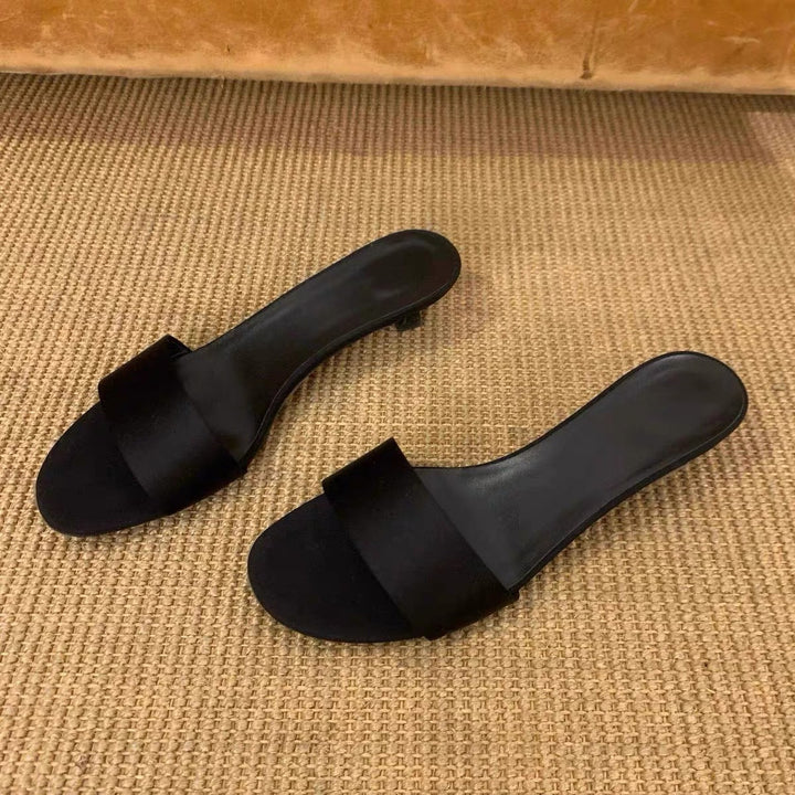 Damen elegante Slides mit breitem Satin-Riemen und komfortablem Fußbett Drune