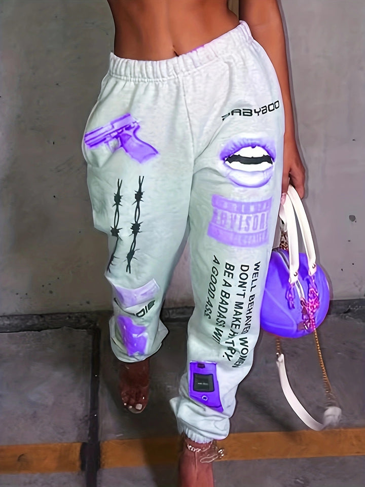 Damen lässige Sporthose mit auffälligen Schriftzügen und Grafikdesign Drune