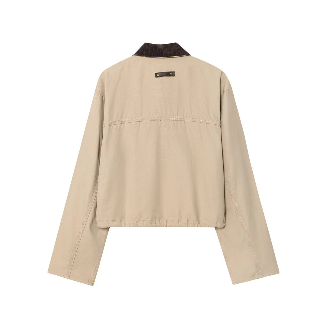 Damen nan kurze Chore‑Jacke mit Cordkragen, Druckknopfleiste und Kordelzugsaum Drune