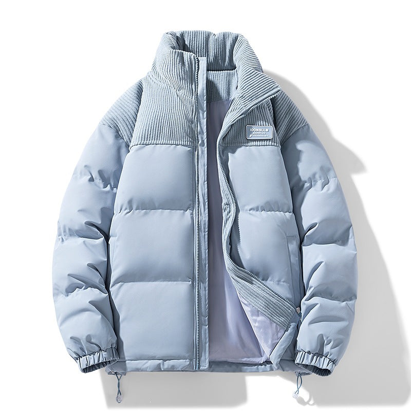 Herren Wattierte Steppjacke mit Cordbesatz, hohem Stehkragen und Thermofutter Drune