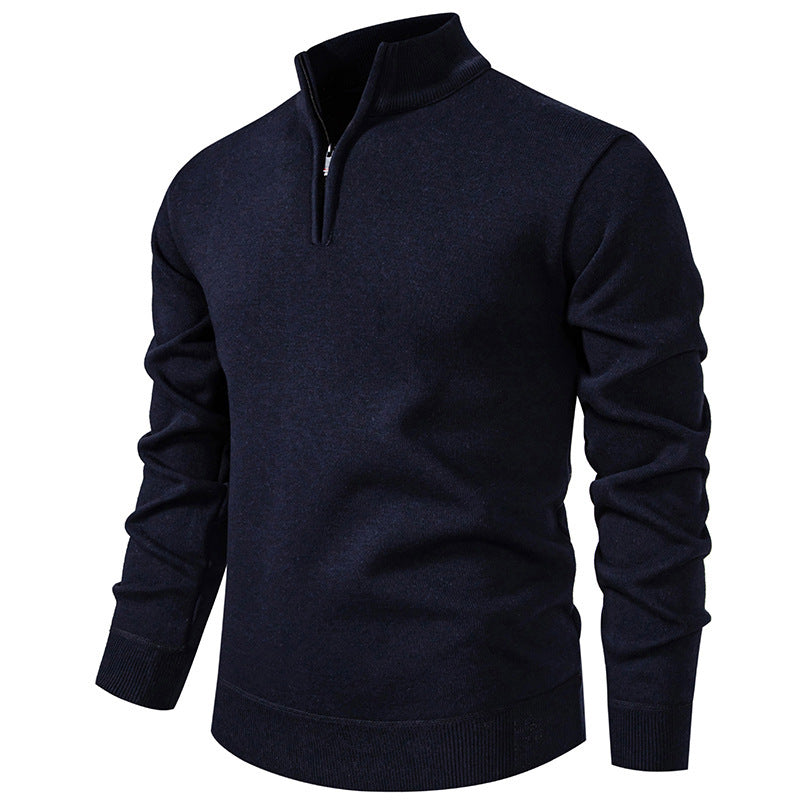 Herren nan Slim-Fit Feinstrickpullover mit kurzem Reißverschluss, Stehkragen und geripptem Bund Drune
