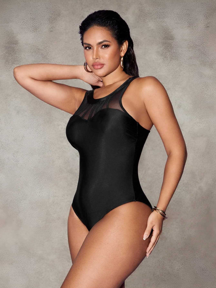 Damen Einteiliger Badeanzug mit modischem Mesh-Detail Drune
