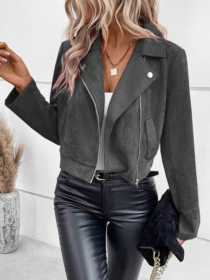 Damen Stylische Bikerjacke aus Kunstleder mit asymmetrischem Reißverschluss Drune