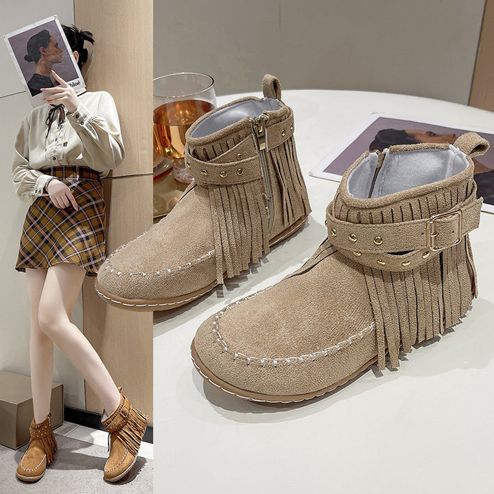 Damen modische Stiefeletten mit Fransen und Nieten Drune