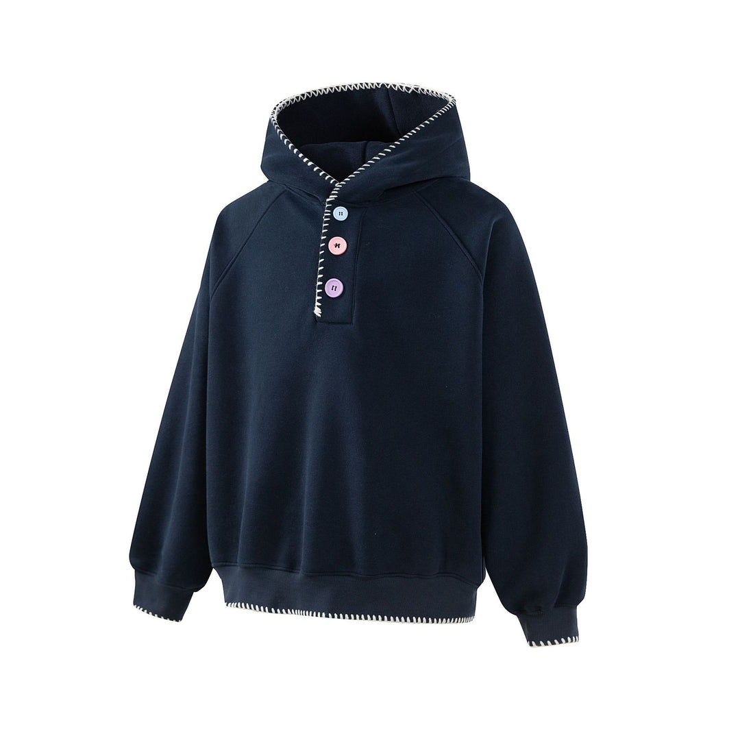 Damen Kapuzenpullover mit halber Knopfleiste, dekorativer Sattelnaht und Oversize-Schnitt Drune