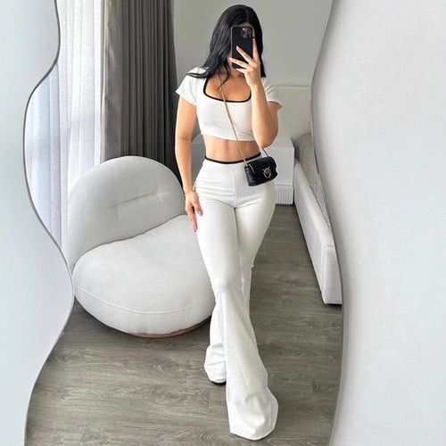 Damen sportliches Zweiteiler-Set mit weitem Bein und kurzem Oberteil Drune