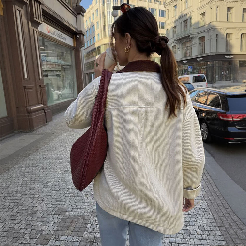 Damen Cordjacke mit kontrastkragen, aufgesetzten Taschen und Knopfleiste Drune