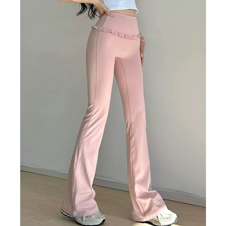 Damen Hochtaillierte Bootcut-Leggings mit Rüschendetails Drune