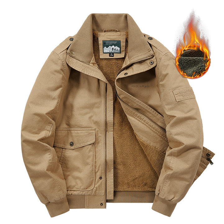 Herren Thermo-Field-Bomberjacke mit Teddyfutter, Stehkragen und Utility-Taschen Drune