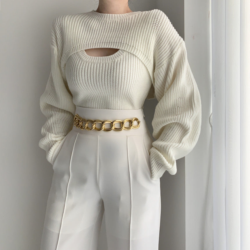 Damen eleganter Strickpullover mit tiefem Ausschnitt und lässigem Schnitt Drune