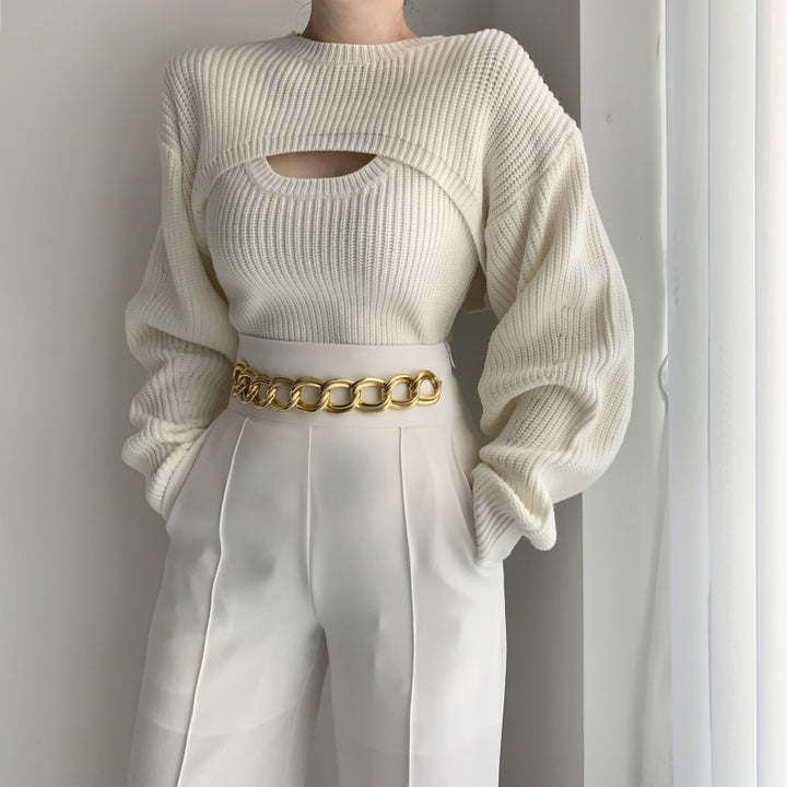Damen eleganter Strickpullover mit tiefem Ausschnitt und lässigem Schnitt Drune