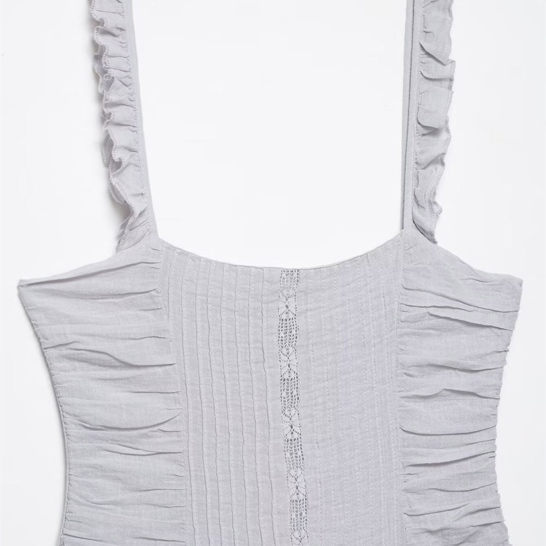 Damen luftiges Babydoll-Kleid mit Rüschendetails und elastischer Taillierung Drune