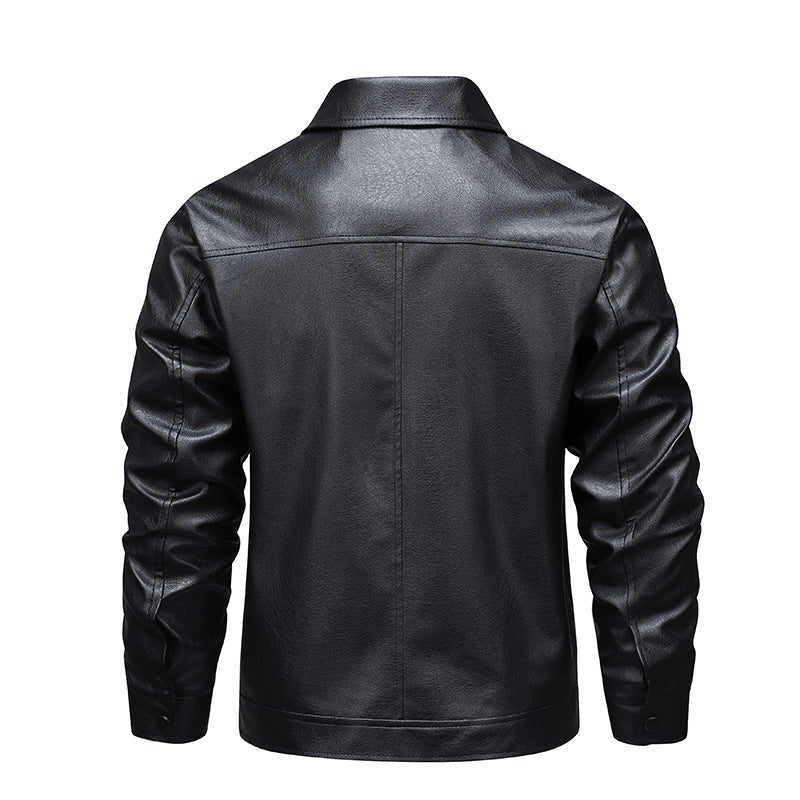 Herren Slim-Fit Kunstleder-Fliegerjacke mit Hemdkragen und Reißverschluss Drune