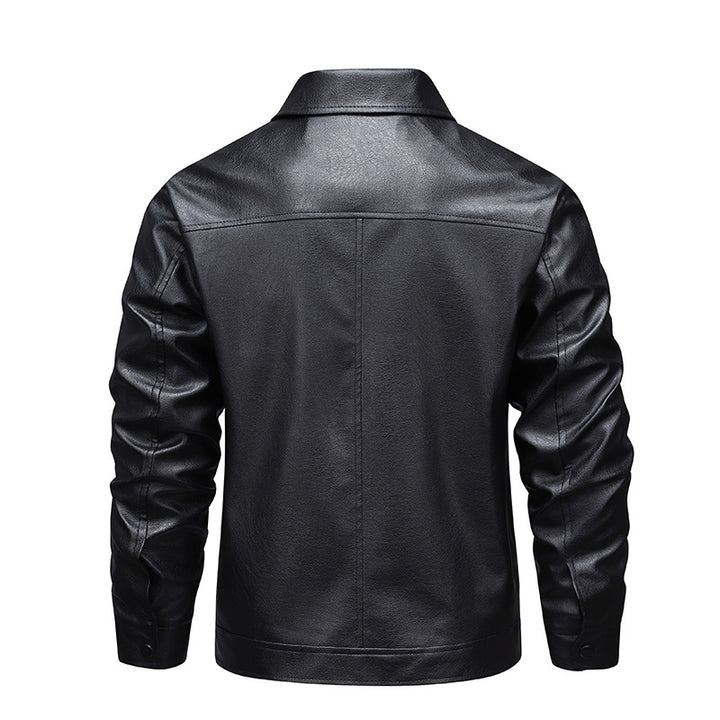 Herren Slim-Fit Kunstleder-Fliegerjacke mit Hemdkragen und Reißverschluss Drune