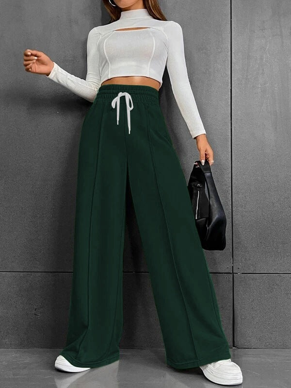 Damen nan weite High-Waist Palazzo-Jogginghose mit Kordelzug und Bügelfalte Drune