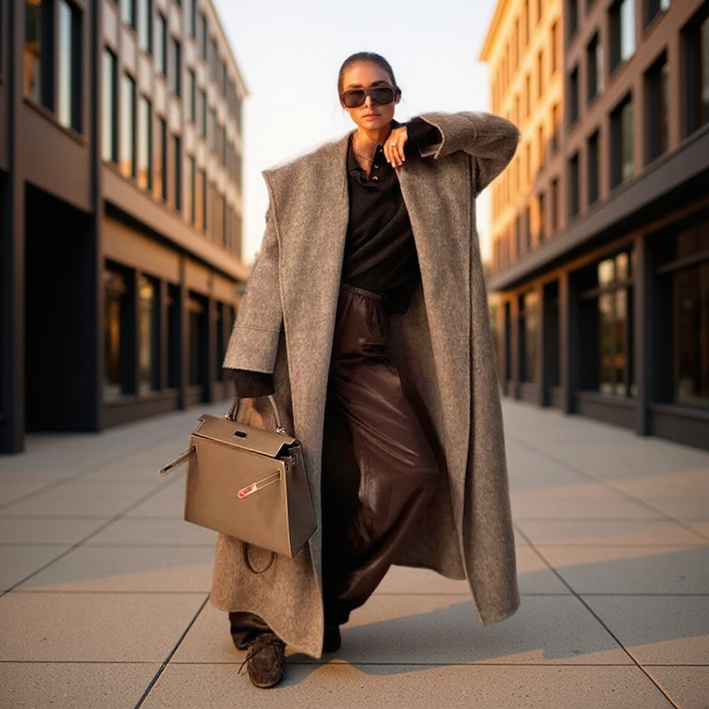 Damen Oversize Wollmix‑Mantel mit Schalkragen und lässiger Maxilänge Drune