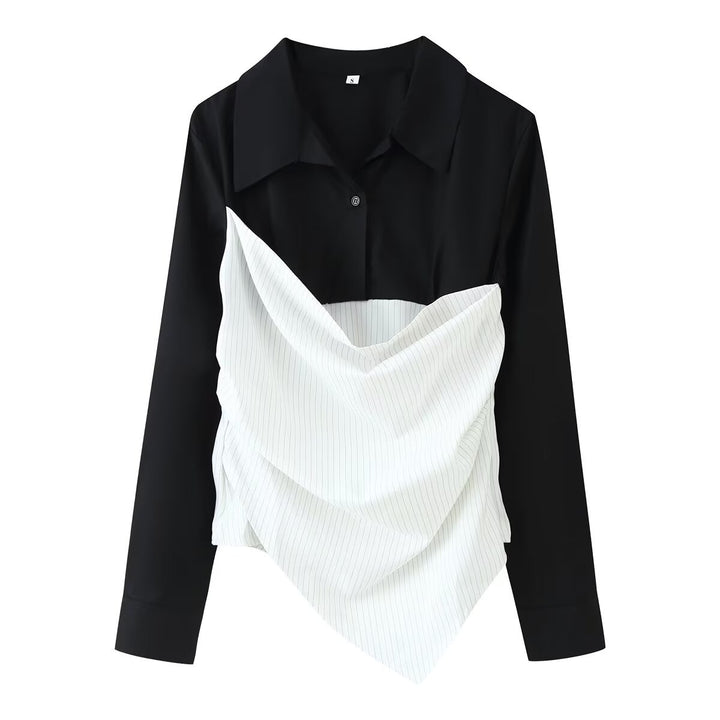 Damen Bluse mit asymmetrischem Pinstripe-Corsage-Overlay Drune