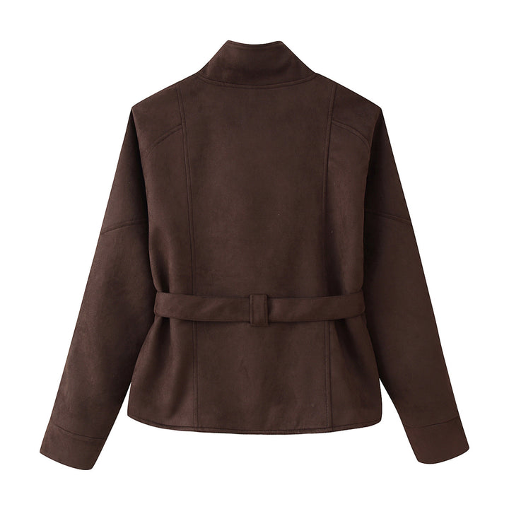 Damen elegante Oversized-Bomberjacke mit Taillengürtel Drune