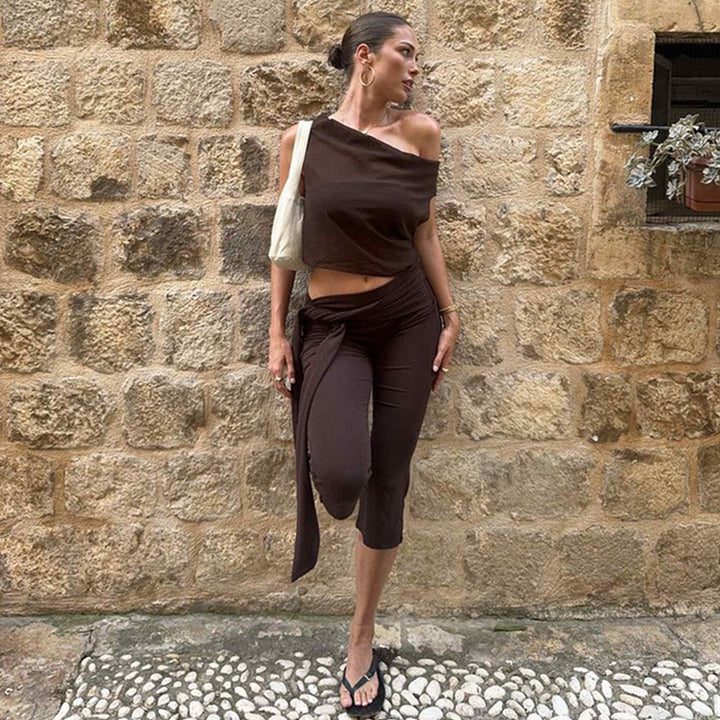 Damen Sportliche Capri-Hose mit elegantem Wickelband Drune