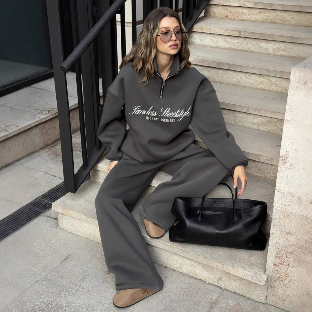 Damen sportlicher Halbärmel Pullover mit durchgehendem Reißverschluss und oversized Schnitt