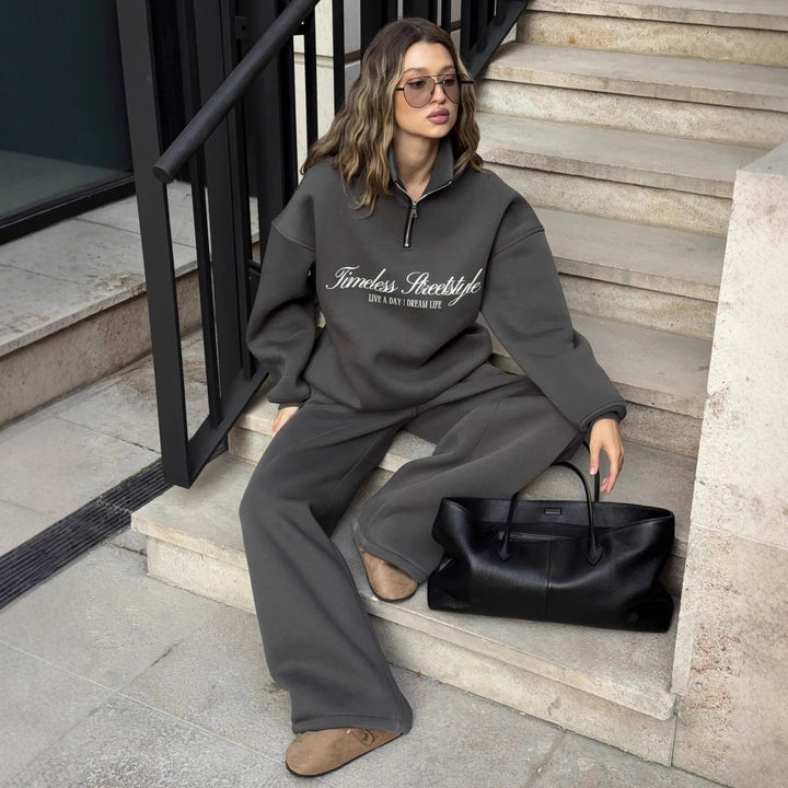 Damen sportlicher Halbärmel Pullover mit durchgehendem Reißverschluss und oversized Schnitt