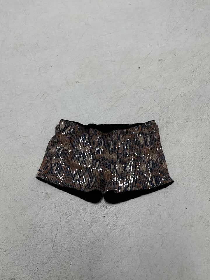 Damen Set aus schimmerndem Top und kurzen Shorts im Animal-Print Drune