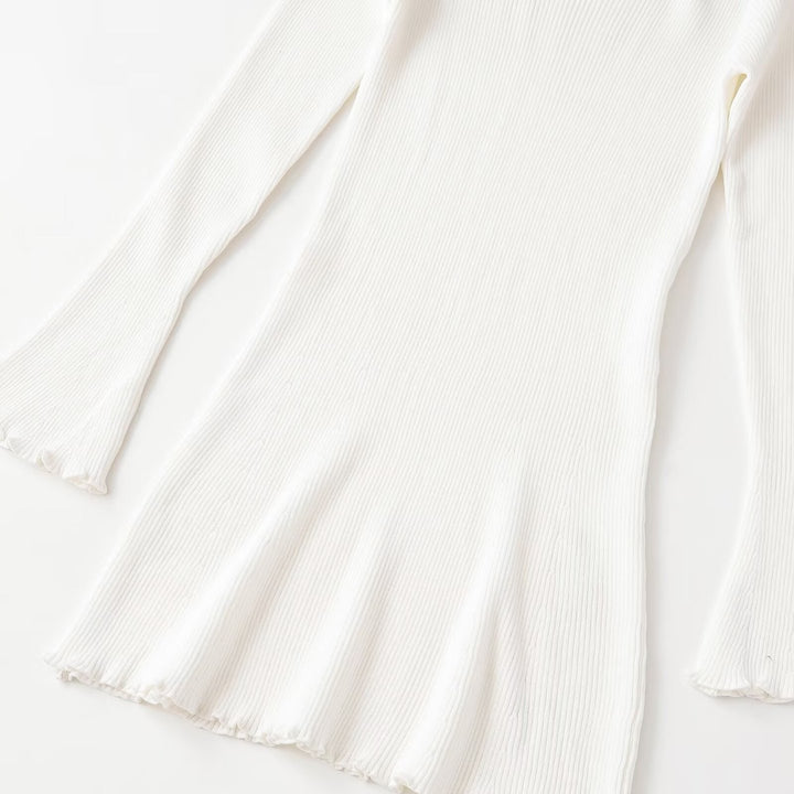 Damen Figurumschmeichelndes Rippstrickkleid mit Trompetenärmeln Drune