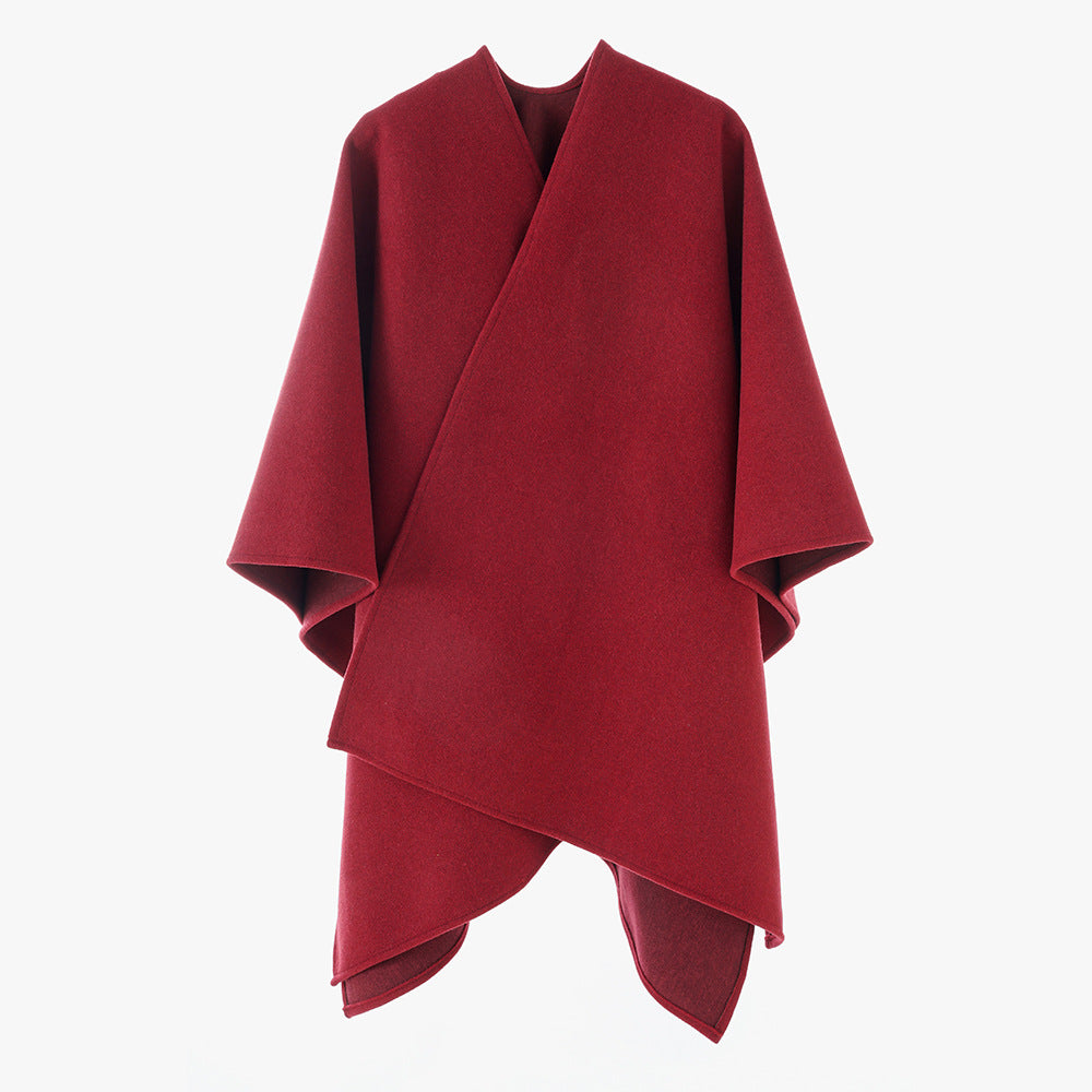 Damen Oversize-Capeponcho mit Wickeloptik und V-Ausschnitt Drune