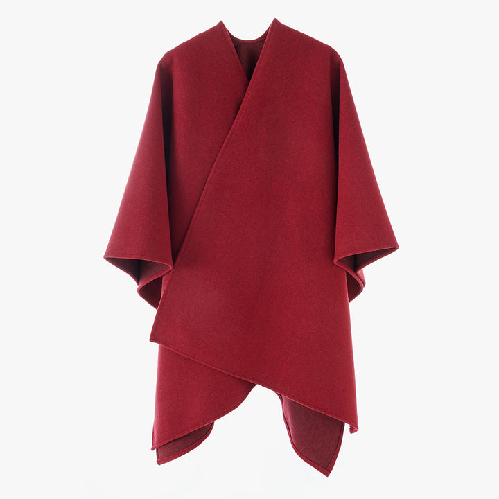Damen Elegantes Wollmix-Cape mit asymmetrischem Saum und Wickel-Optik Drune