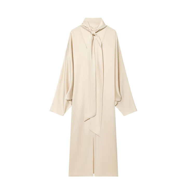 Damen Langes Hemdblusen-Kleid mit Schleifenkragen und Kimonoärmeln Drune