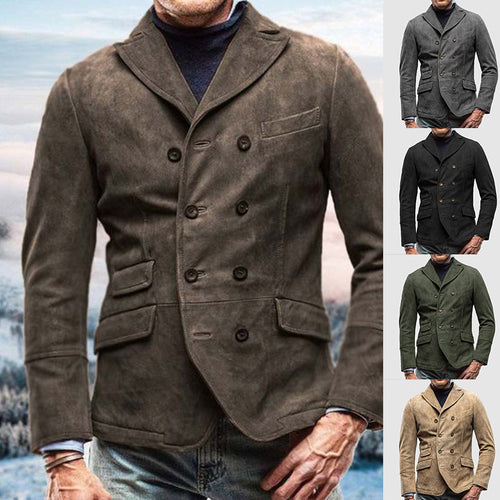 Herren modische Lederjacke mit doppelter Knopfleiste und praktischen Taschen Drune