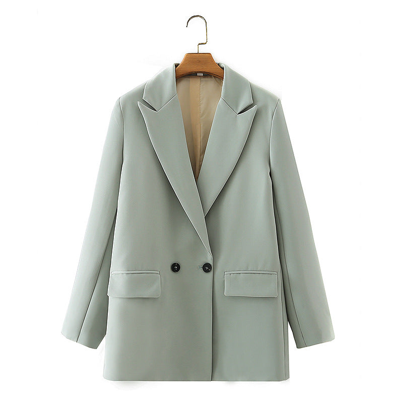 Damen nan taillierter Longblazer im Oversize-Look mit Reverskragen und Pattentaschen Drune