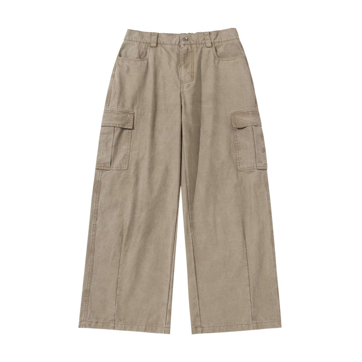 Damen Cargo-Hose im weiten Bein mit hoher Taille und aufgesetzten Taschen Drune