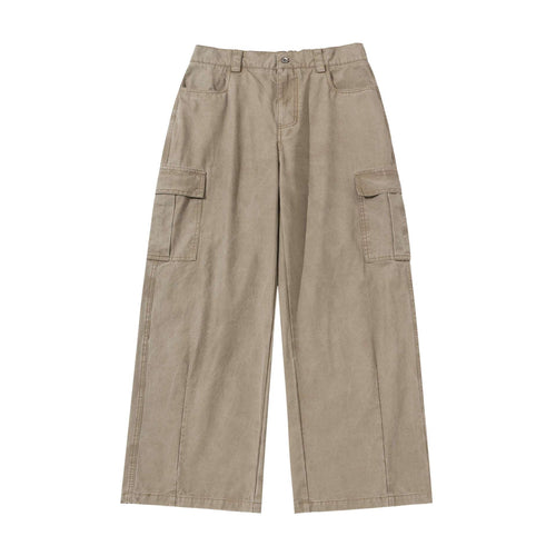 Damen Cargo-Hose im weiten Bein mit hoher Taille und aufgesetzten Taschen Drune
